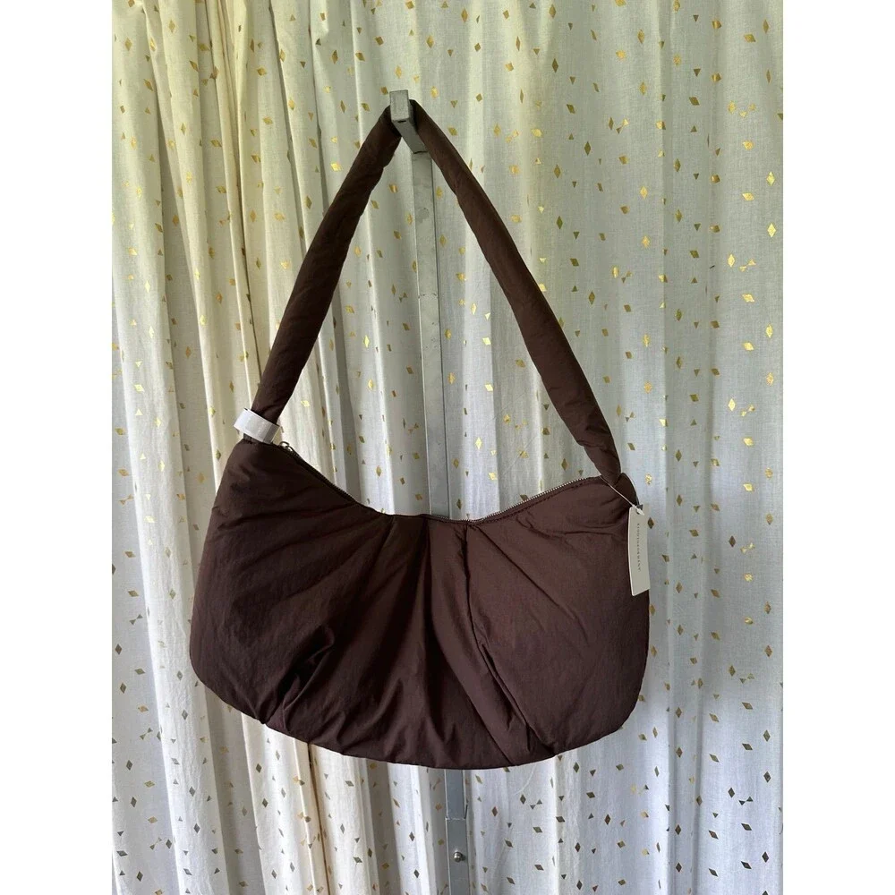 By Anthropologie NWT Coco Chocolate Puffy Hobo Nylon Sling Bag In Zip Closure